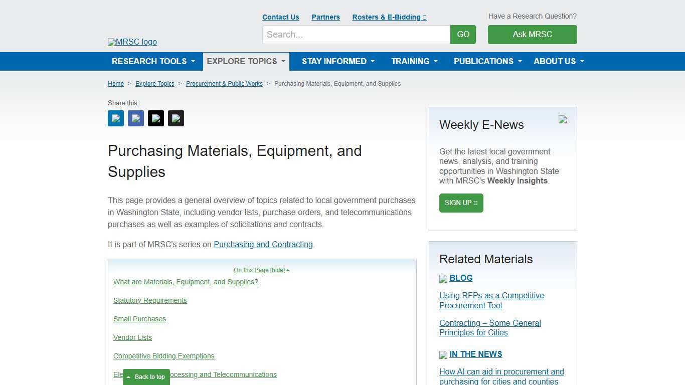 MRSC - Purchasing Materials, Equipment, and Supplies